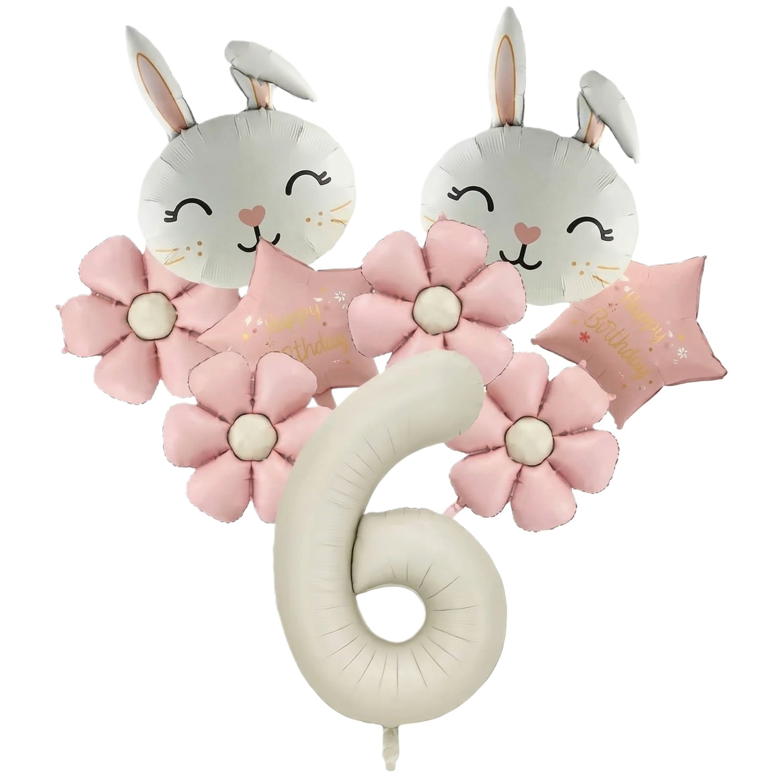 Pink Happy Birthday Foil Balloons Girl First Birthday Decorations Bunny Party Accents 1 Pc Cream Number 6 Balloon Gender Reveal Party Decorations