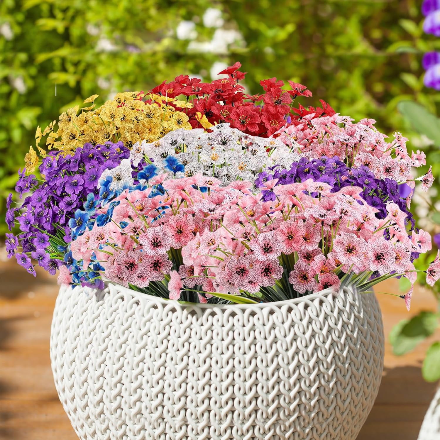 Artificial Flowers Outdoor,10 Bundles Faux Flowers UV Resistant,Faux Plastic Plants Silk Flower for Outdoors Outside Front Porch Hanging Planter Decoration(Red)