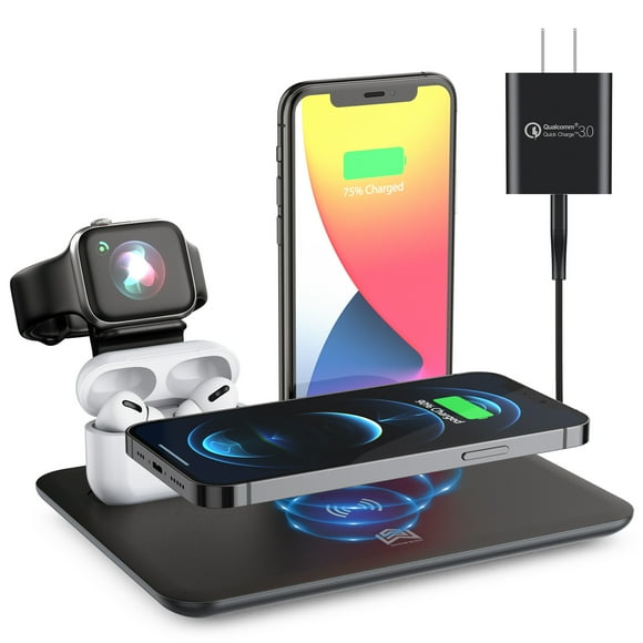 Wireless Charger, Charging Station Apple Watch and iPhone, 18 W Foldable 3-in-1 Wireless Charger, Compatible with iPhone 13/12/11/Pro/Xs/Xs