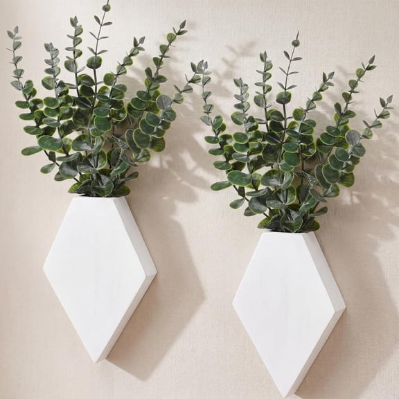 2 Pcs Wooden Wall Planter Decor Hanging Fake Plants Greenery Flowers Holder Vase Boxes for Wall Bohemian Farmhouse Room Kitchen Office Indoor Decoration(White,7.1 x 4.7 x 1.2 Inches)