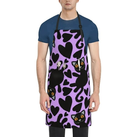 

Qekee Cartoon Black Cats Print Waterproof Apron with Pockets Adjustable Cooking Aprons Kitchen Bib for Baking Household Cleaning