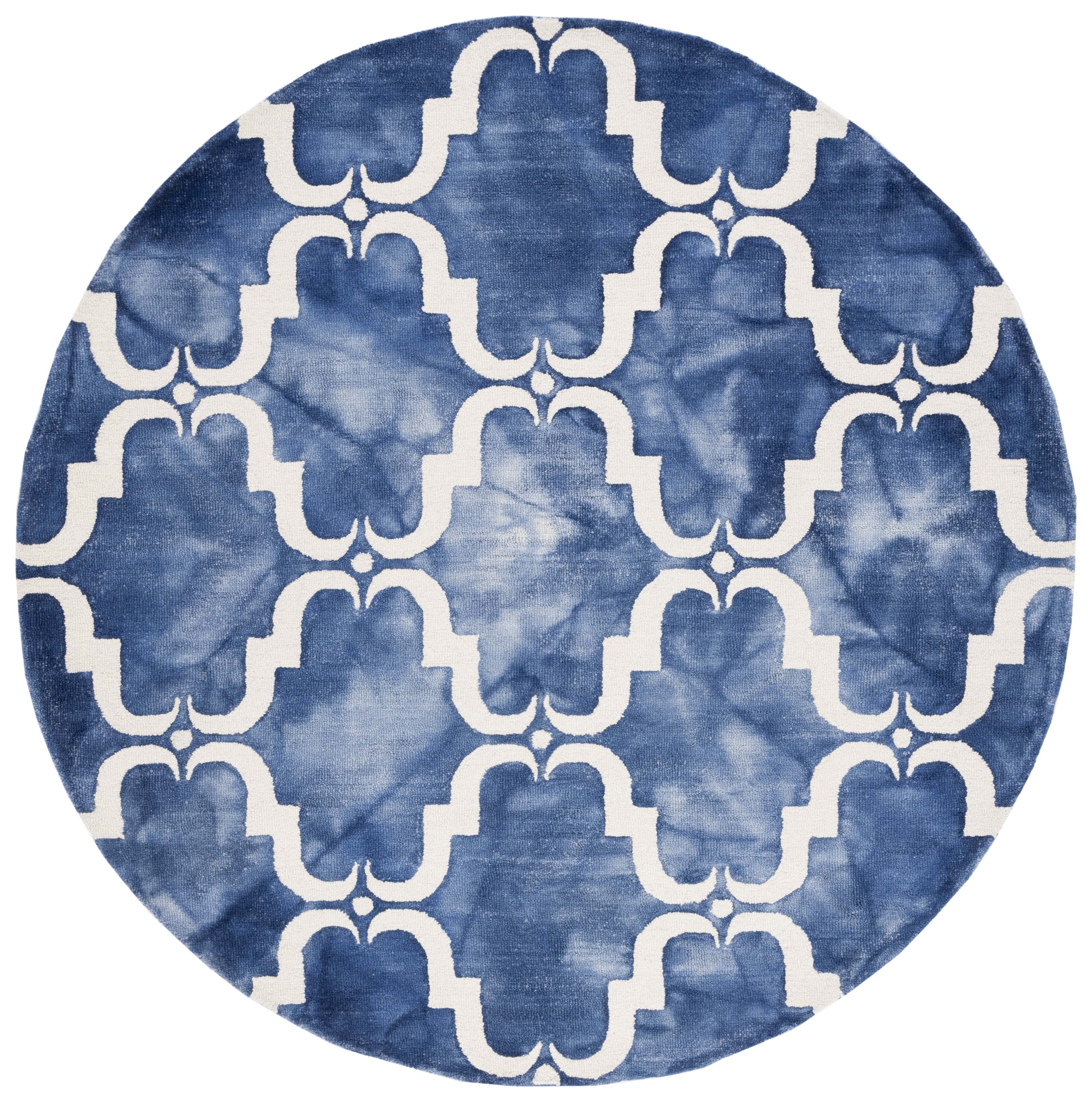 Safavieh Dip Dye Talbot Distressed Wool Area Rug, Navy/Ivory, 7' x 7' Round
