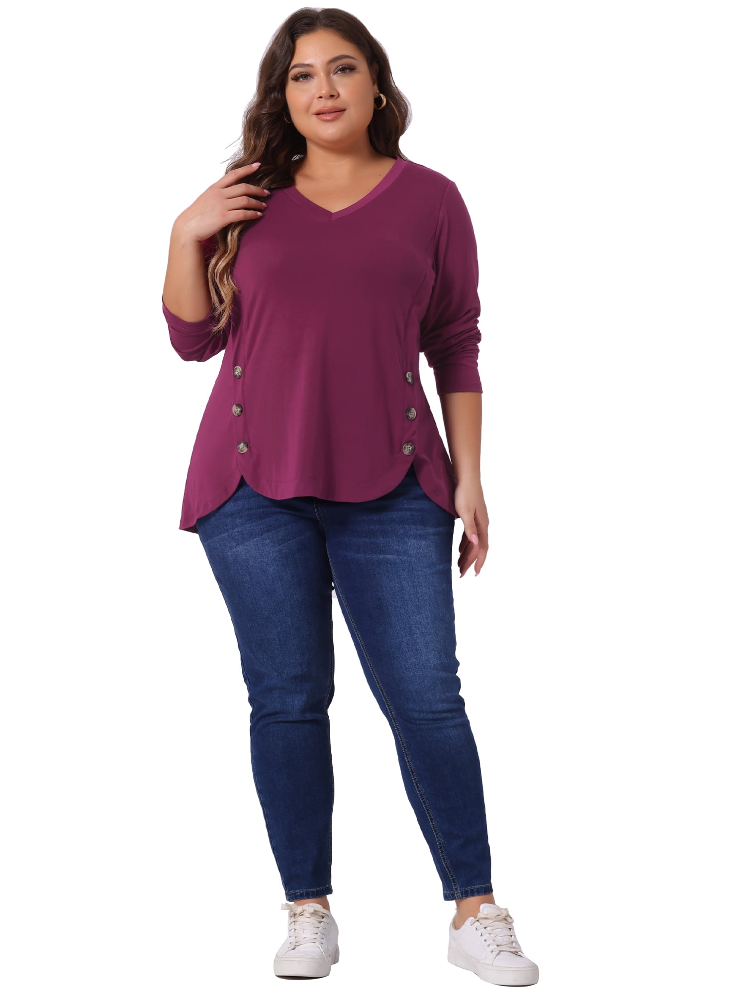 DARING DIVA Women's Plus Size Long Sleeve Button Side Swing Blouses 5X Fuchsia