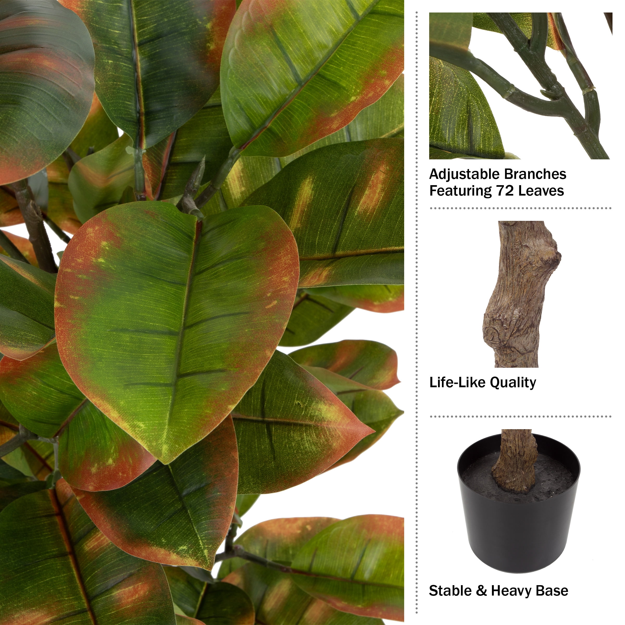 Pure Garden 51-Inch Artificial Rubber Plant - Faux Tree, Variegated