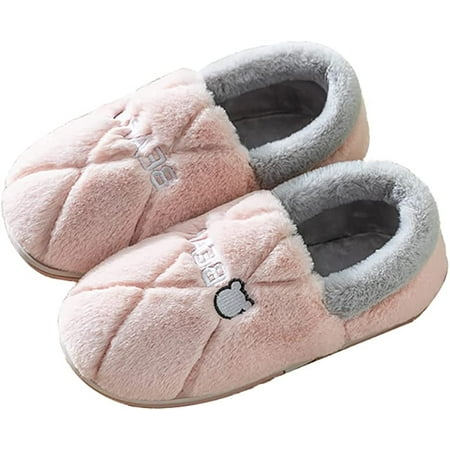 

CoCopeaunt Cute Slippers for Women Comfortable Soft Faux Fur Lining Block House Slide Winter Memory Foam Shoes