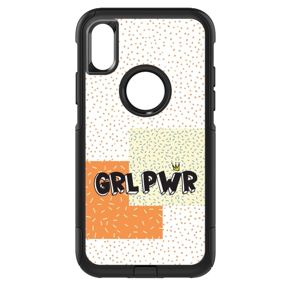 DistinctInk Custom SKIN / DECAL compatible with OtterBox Commuter for iPhone XR (6.1" Screen) - Girl Power - GRL PWR - Crown, Polka Dots
