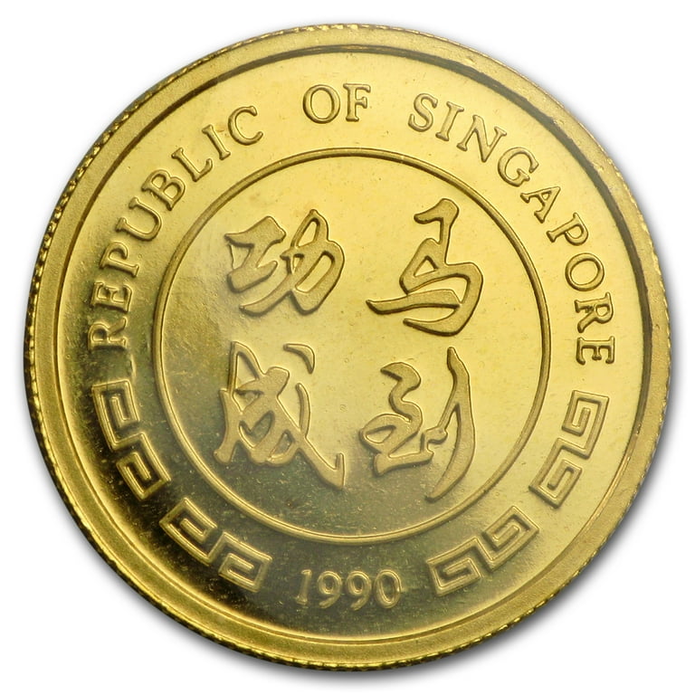 1990 Singapore 1/10 oz Proof Gold 10 Singold Year of the