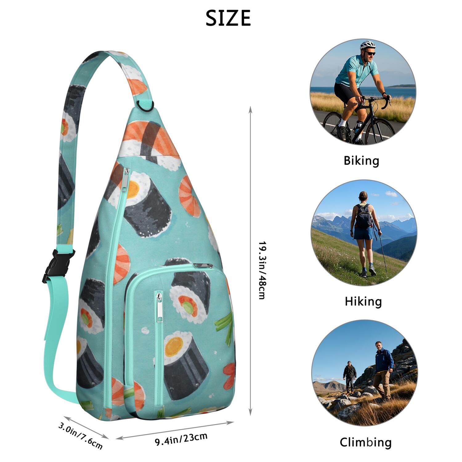 Fashion Chest Sling Bag Sushi Trendy Sling Backpack for Women/Men Adjustable Lightweight Travel Hiking Casual Daypack for Women Men