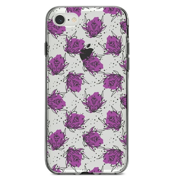 DistinctInk Clear Shockproof Hybrid Case for iPhone 7 8 SE (2020 Model) 4.7" Screen TPU Bumper Acrylic Back Tempered Glass Screen Protector - Wildflower Purple Graffiti