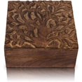 thumbnail image 6 of Great Birthday Gift Handmade Decorative Wooden Jewelry Box Tree Of Life Carving Jewelry Organizer Keepsake Box Treasure Chest Trinket Holder Watch Box Storage Lock Box 6 x 6 Inches Housewarming Gifts, 6 of 7