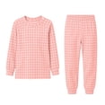 thumbnail image 2 of Mifsaly Two Piece Pajama Set for Girls Boys Plaid Print Long Sleeve Crewneck Pullover Tops and Jogger Pants Kids Lightweight Soft Casual Sleepwear, 2 of 6