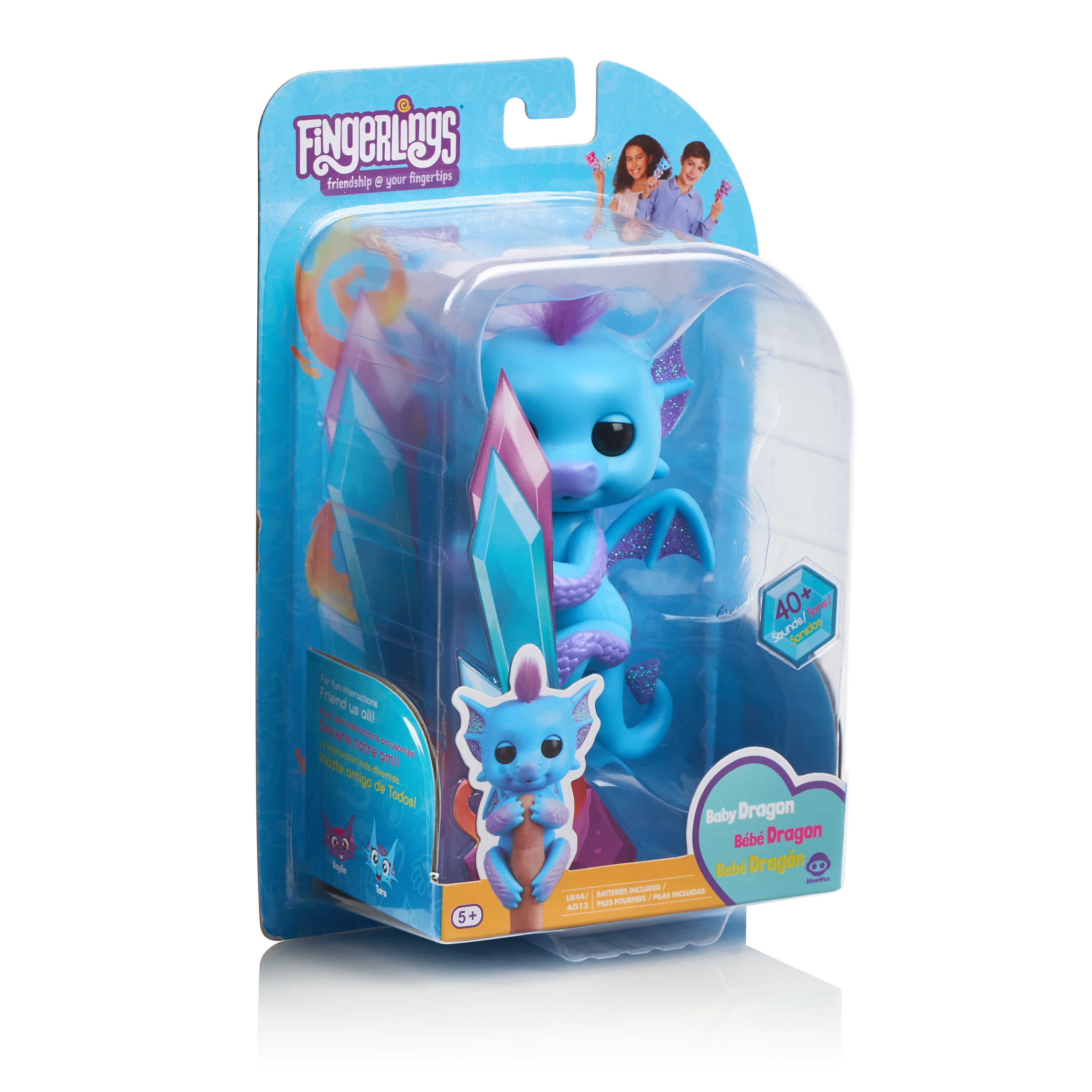 WowWee Fingerlings Null by Glitter Dragon Tara Blue with Purple - Interactive Baby Collectible Pet 