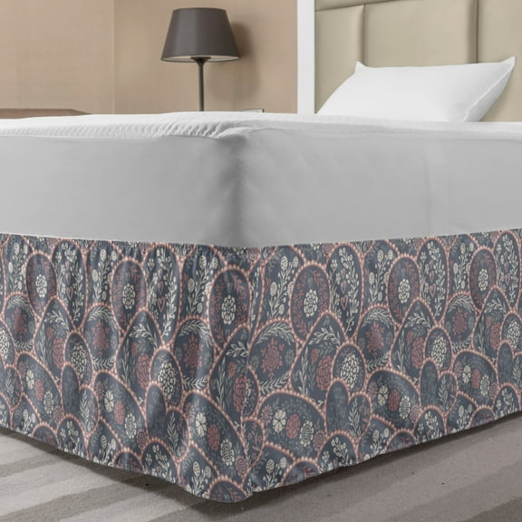 Floral Bed Skirt, Abstract Flowers Berries in Muted Pastel Tones, Elastic Bedskirt Dust Ruffle Wrap Around for Bedding Decor, 4 Sizes, Purpleblue Pale Salmon, by Ambesonne