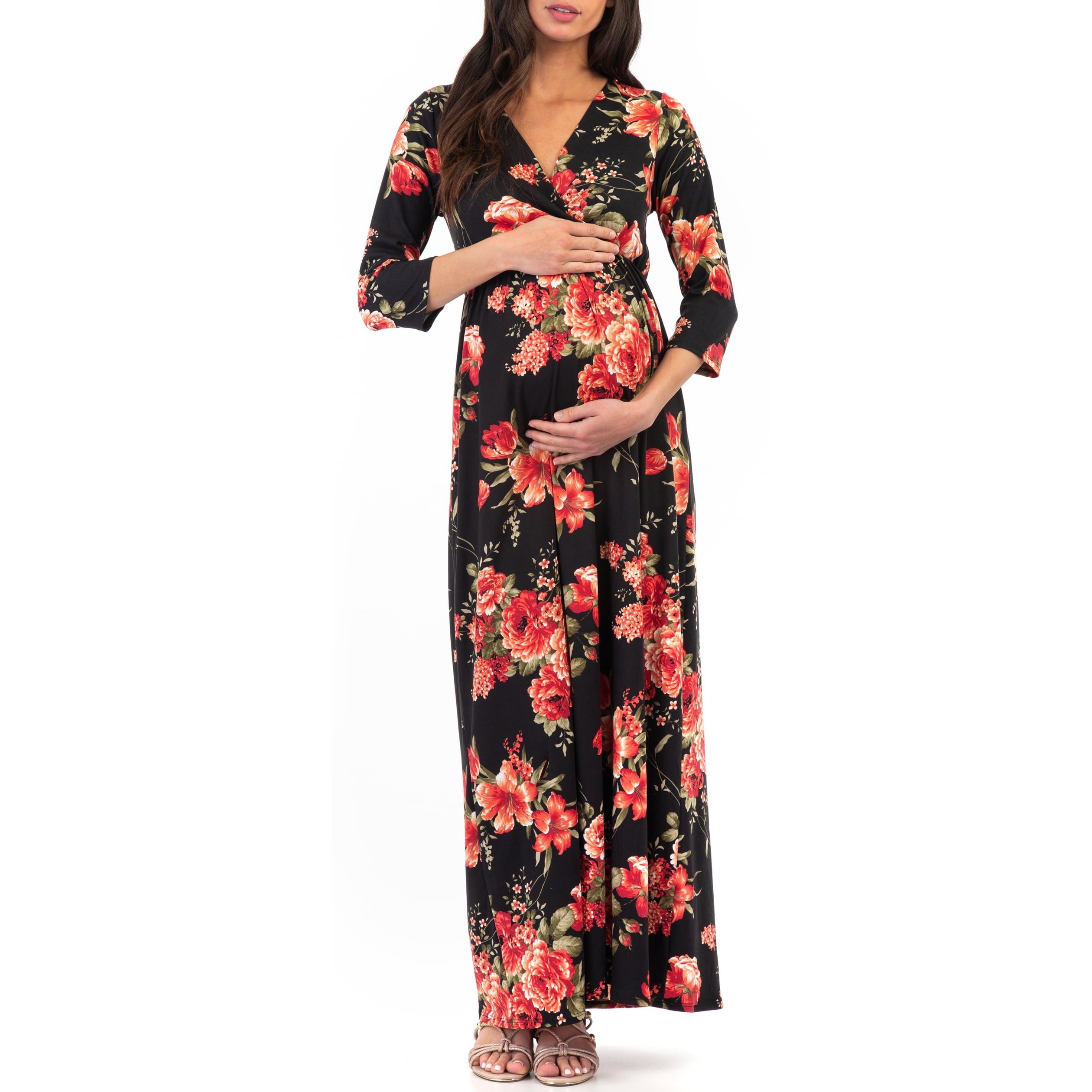 Mother Bee Maternity 3/4 Sleeve Ruched Dress with Empire Waist for Baby