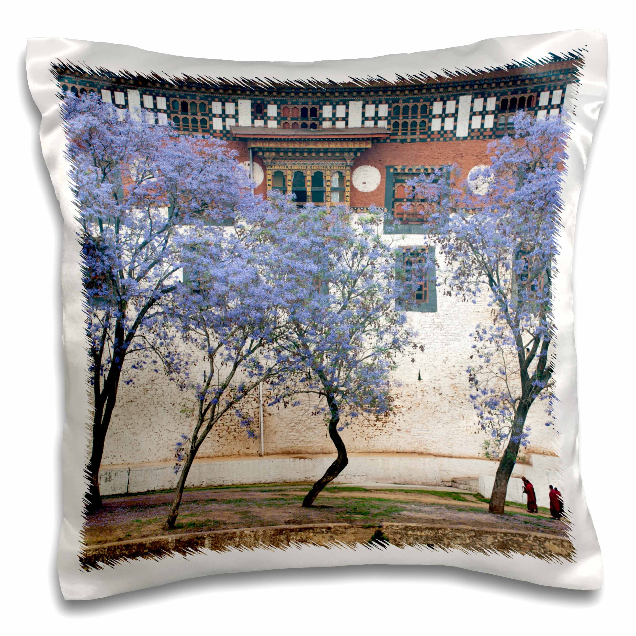 3dRose Bhutan. Monks by jacarandas, Punakha Dzong palace AS04 BJA0048