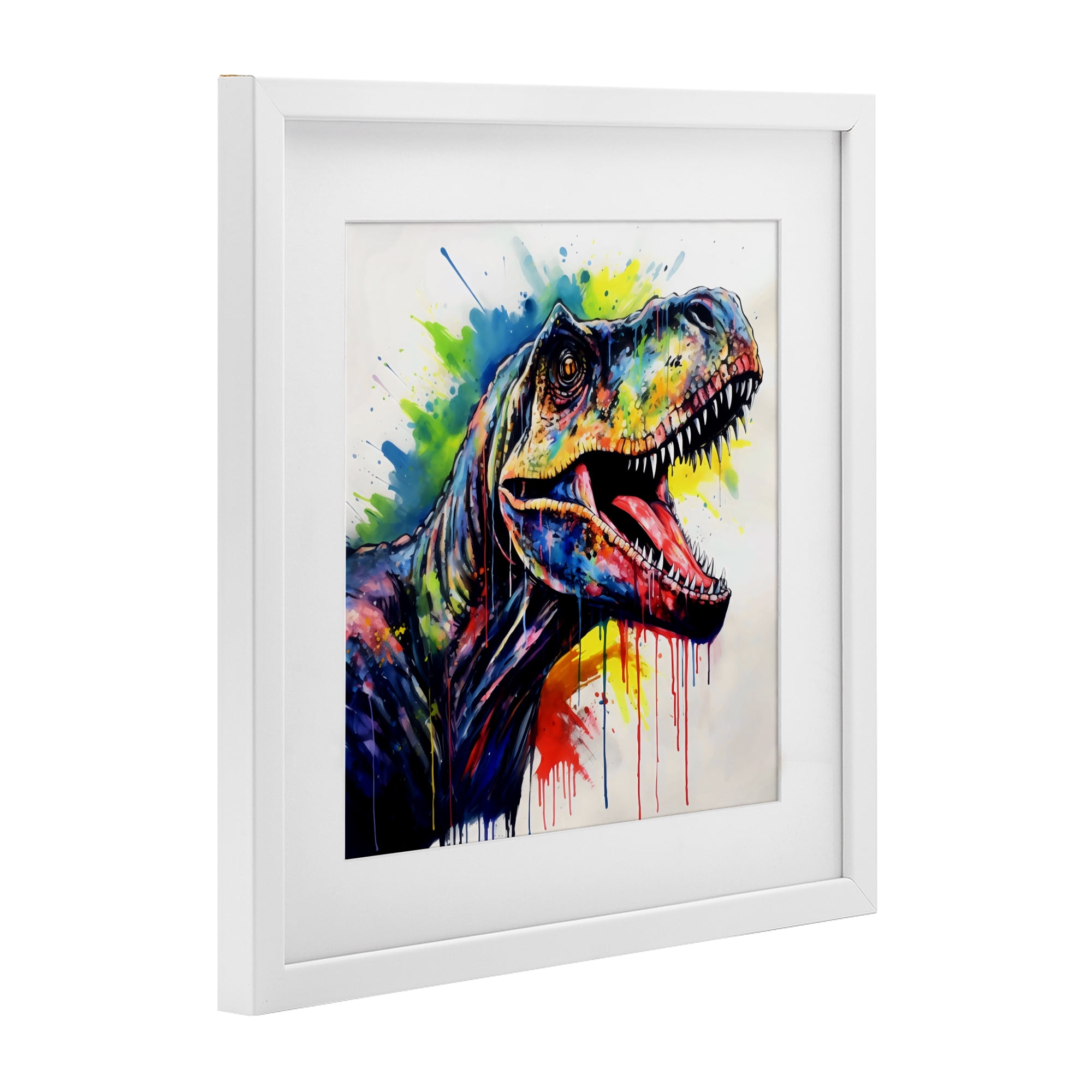 Stupell Industries Colorful T-Rex Roaring White Framed Print Under Glass, design by Creative Studio