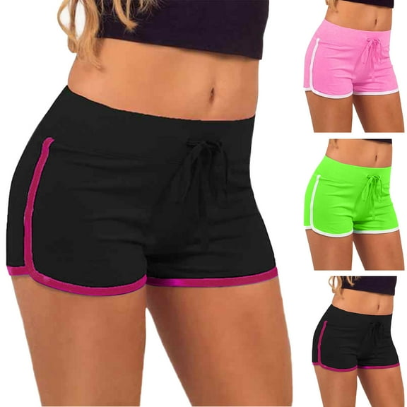 Women's Summer Shorts Sport Fitness Stretch Sheath Mid Waist Drawstring Yoga Running Shorts Workout Gym Shorts Hot Pink