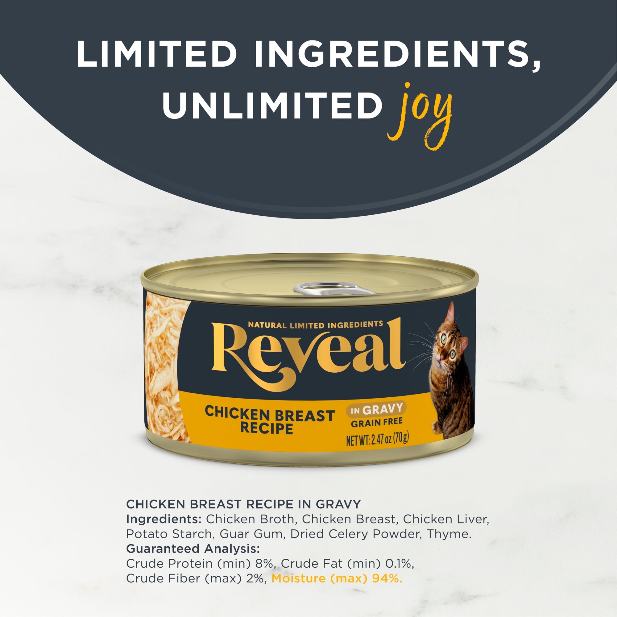 Reveal Pet Food, Natural Wet Cat Food, 24 Pack, Chicken Breast in Gravy, 2.47oz Cans
