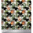 thumbnail image 1 of Soimoi Black Poly Georgette Fabric Leaves & Daffodil Floral Print Fabric by Yard 52 Inch Wide, 1 of 3