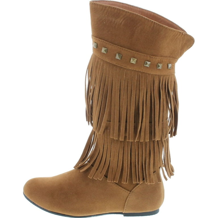 Yoki Trina 03K Little Girls Moccasin 2 layer Fringe Boots