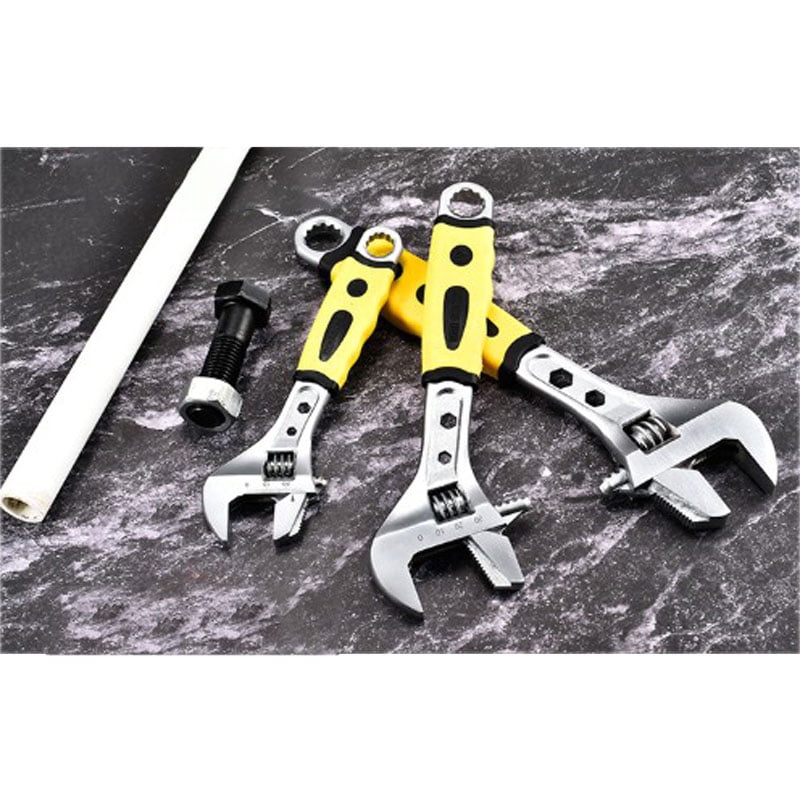 SEIWEI Adjustable Wrench with Detachable Head Design and 2 Hex Socket 10" Home Hand Tool Yellow