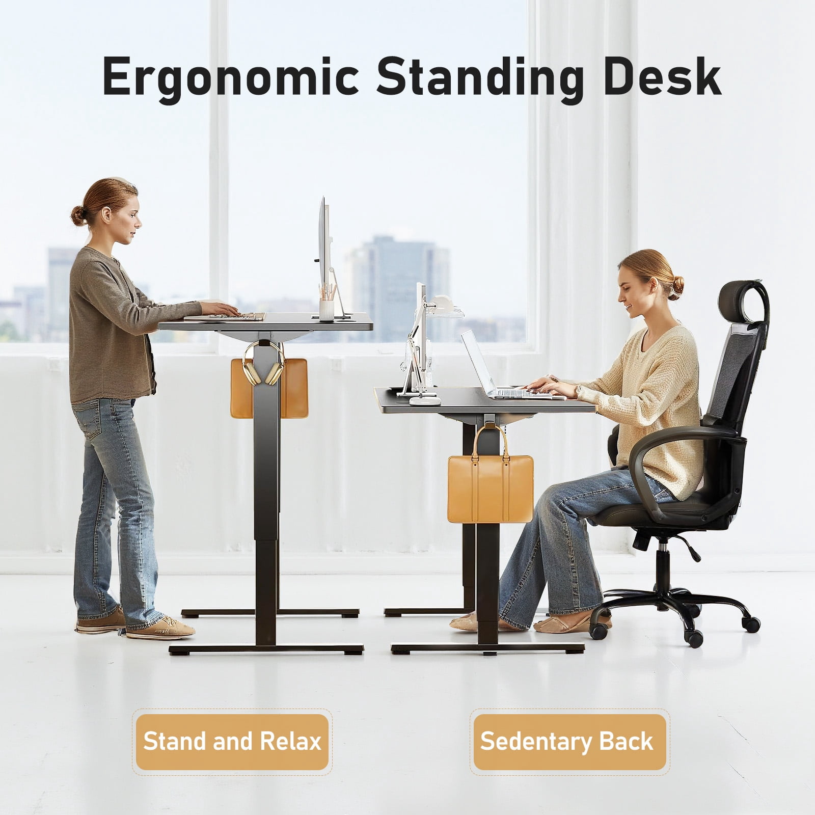 48" x 24" Electric Height Adjustable Standing Desk with Memory Presets, Ergonomic Sit-to-Stand Desk for Home Office, Black