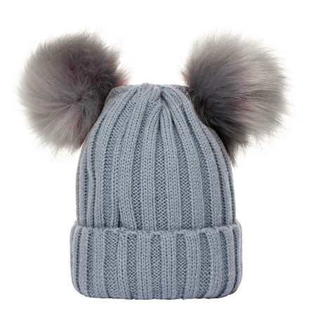 

Hunpta Children Baseball Cap Baby Boys Girls Winter Solid Color Knit Hat Beanie Hairball Warm Cap