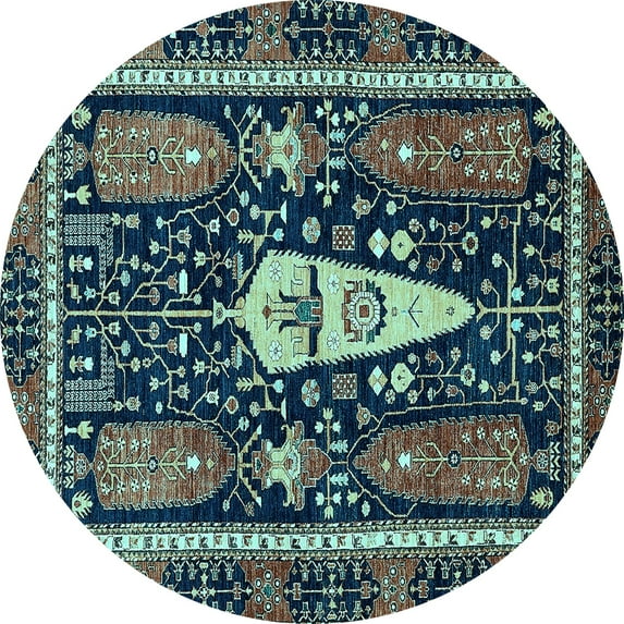 Ahgly Company Indoor Round Abstract Light Blue Modern Area Rugs, 5' Round