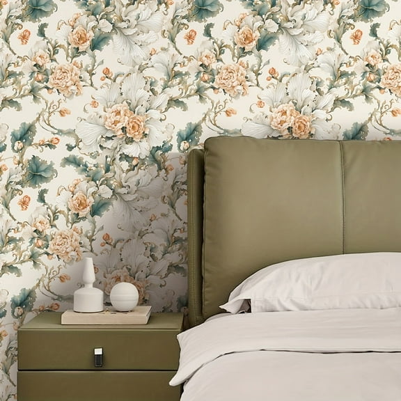 GYTY Vintage Floral Wallpaper Roll, Self-Adhesive Peel and Stick Wall Covering, Detachable Watercolor Flowers Pattern, Easy to Clean Thickened Waterproof Wall Decor