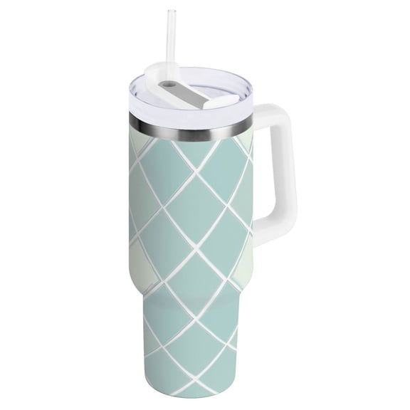 Clear Cerulean Block Tumbler with Handle and Straw Lid 40 oz Insulated Vacuum Water Bottle Stainless Steel Travel Cup