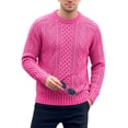 thumbnail image 6 of Zivyakyron Cable Knit Men's Sweaters Ribbed Fall Winter Casual Crew Neck Solid Pullover Sweater Slim Casual Pink M, 6 of 9