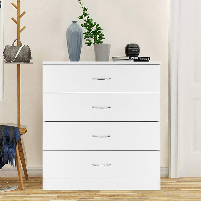 PAPROOS Modern White 4 Drawer Dresser Chest of Drawers for Bedroom Storage Cabinet Dresser Organizer Unit with Handle for Living Room Closet