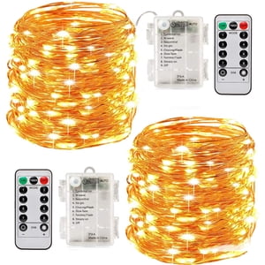 2 x10m Guirlande LED Lumineuse à Pile 100 LEDs Fonction Minuterie avec Télécommande IP65 Etanche Décoration intérieur et extérieur pour No?l Mariage Soirée Maison Jardin - Blanc Chaud