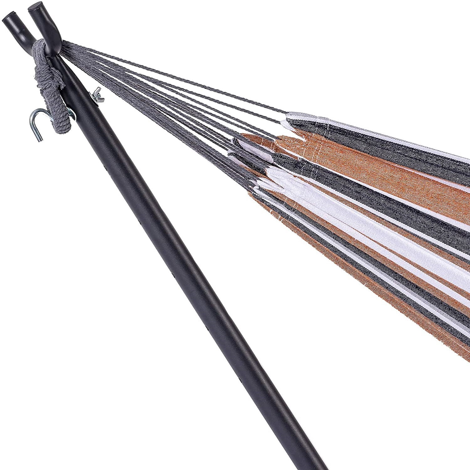 Cotton Camping Hammock Classic Hammock with 9 ft Steel Stand Brown Striped 450 lb Capacity