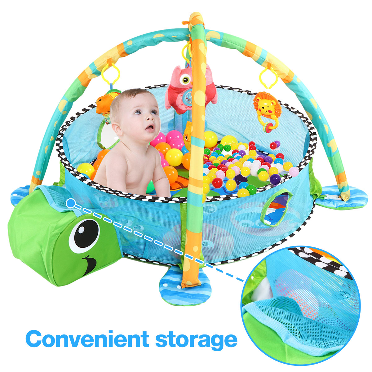 TEAYINGDE 3 in 1 Baby Gym Play Mat Baby Activity with Ocean Ball,Green Turtle - image 5 of 11
