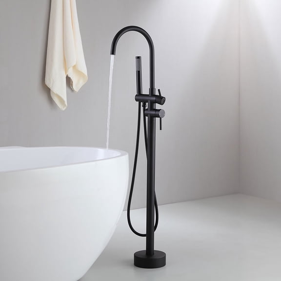 Modern Matte Black Freestanding Tub Filler – Gooseneck Bath Faucet