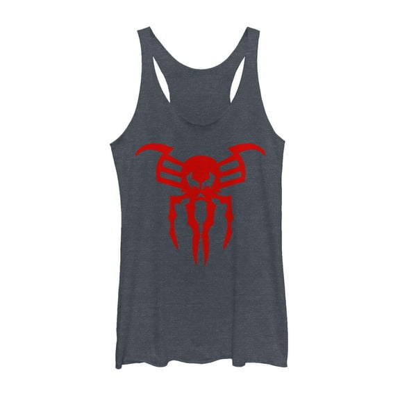 Women's Marvel Spider-Man Original 1999 Logo Racerback Tank Top Navy Blue Heather 2X Large