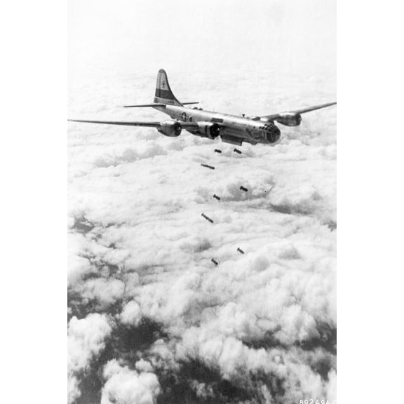 24x36 gallery poster, B-29 Superfortress bomber dropping its bombs, Korean War