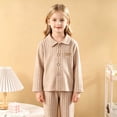 thumbnail image 2 of Faraee Girls Fuzzy Pajama Set 2 Piece Soft Plush Fleece Pjs Loungewear Long Sleeve Button Down Tops Pants Plaid Kids Sleepwear Fall Winter Clothes (Khaki,7-8 Years), 2 of 5