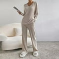 thumbnail image 4 of Ribbed Knit Pajama Sets for Women Cozy Long Sleeve Nightwear with Pants 2 Piece Lounge Sets Beige XL, 4 of 5