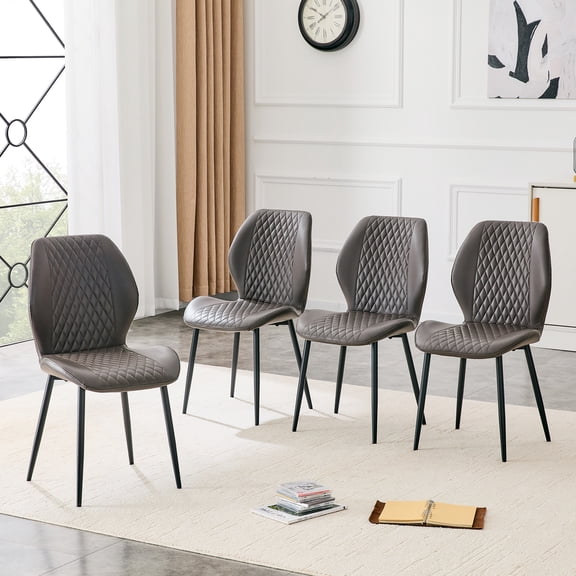 MOONMISS Dining Chairs Set of 4,Modern luxury Diamond-Quilted PU chairs with black metal legs for Dining Room Living Room,Dark Gray
