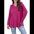 thumbnail image 3 of Blusas de Mujer de Larga con Cuello en V, Túnicas Casuales, Camisas Básicas, Blusas Holgadas Rosa Roja L, 3 of 7