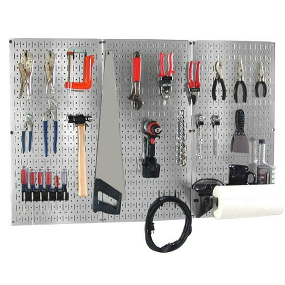Kit d'Organisateur d'Outils de Base en Métal 30BAS300GVB 4 Pieds avec Panneau Galvanisé et Accessoires Noirs