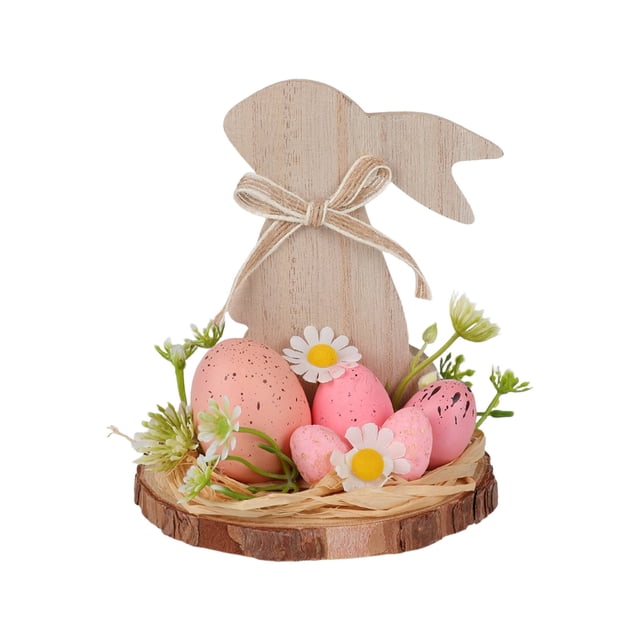 Ohufall Easter Bunny Decor Wooden Egg Rabbit Ornament Easter Home Decorations Bucolic Desktop Supply