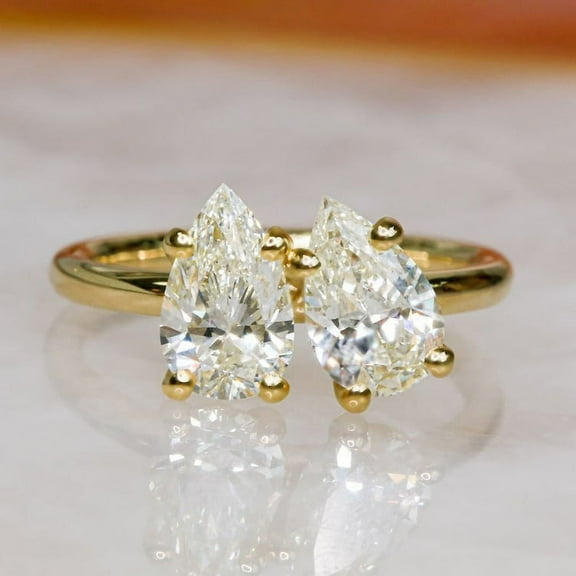 solitaire jewels Two Stone Toi et Moi Pear Moissanite Engagement Ring For Women, 14K Yellow Gold
