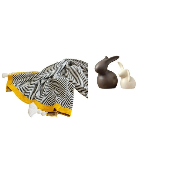 Manta de punto,Manta de punto decorativa para el hogar,Manta nórdica de estilo rústico,suave y reconfortante,Estatua de cerámica,Juego de estatuas de cerámica para decoración de mesa de