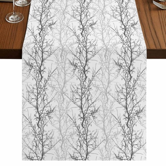 Black Gray Short Table Runner 36 Inches Long,Pastoral Botanical Branch Aesthetics Cotton Linen Table Runners Dresser Scarves,Fabric Tabletop Scarf Furniture Cover for Home Dinner Party Decor 13"x36"
