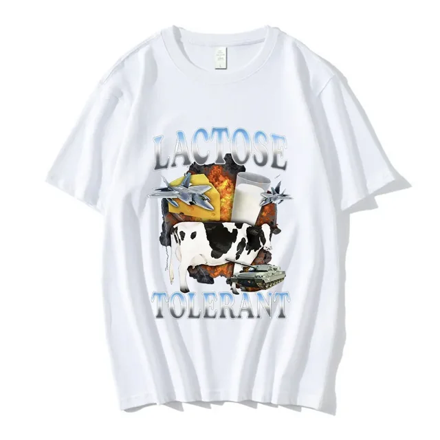 Camiseta gráfica divertida tolerante a la lactosa para hombre y mujer, camisetas vintage de manga corta de algodón, camisetas informales de gran tamaño.