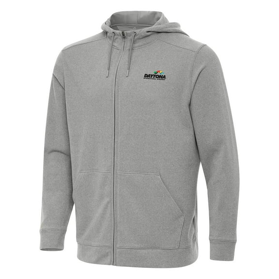 Men's Antigua Heather Gray Daytona International Speedway Effortless Full-Zip Hoodie