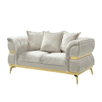 Furniture of America Lusin Glam Fabric Indoor Loveseat, Beige and Gold